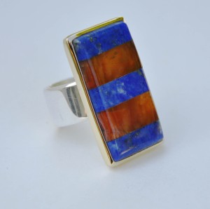 Lapis and carnelian ring in 14k and sterling